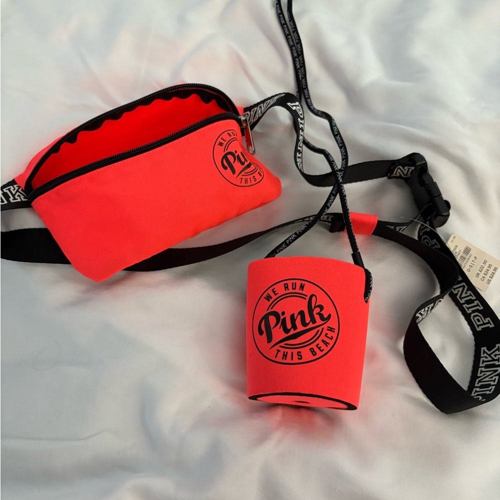VS Pink Neon Orange Waist Bag and Drink Holder Set